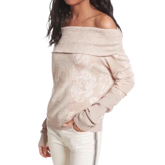 Free People Off The Shoulder Botanical Sweater Size Small - Picture 1 of 7